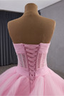Pink Tulle Pleats Strapless Beading Prom Dress