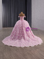Pink Tulle Sequins Tiers Pearls Prom Dress