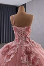 Pink Ball Gown Tulle Sequins Prom Dress