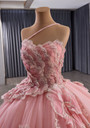 Pink Ball Gown Tulle Sequins Prom Dress