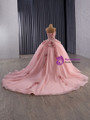 Pink Ball Gown Tulle Sequins Prom Dress