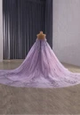 Purple Tulle Off the Shoulder Appliques Prom Dress