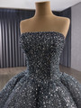 Gray White Tulle Sequins Strapless Prom Dress