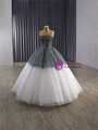 Gray White Tulle Sequins Strapless Prom Dress