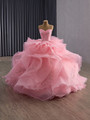 Pink Ball Gown Strapless Tulle Sequins Prom Dress