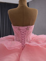 Pink Ball Gown Strapless Tulle Sequins Prom Dress