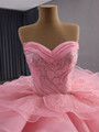 Pink Ball Gown Strapless Tulle Sequins Prom Dress