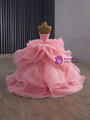 Pink Ball Gown Strapless Tulle Sequins Prom Dress