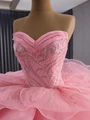 Pink Ball Gown Strapless Tulle Sequins Prom Dress