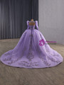 Purple Ball Gown Tulle Strapless Appliques Prom Dress