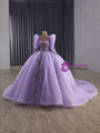 Purple Ball Gown Tulle Strapless Appliques Prom Dress