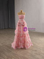 Pink Strapless Tulle Sequins Beading Tiers Prom Dress