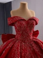 Red Ball Gown Sequins Bow Prom Dress