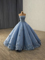 Ball Ball Gown Strapless Pearls 3D Appliques Prom Dress