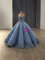 Ball Ball Gown Strapless Pearls 3D Appliques Prom Dress