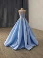 Blue Satin Sequins Prom Dress With Shawl