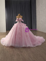 Pink Ball Gown Tulle Sequins 3D Appliques Prom Dress