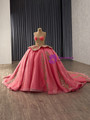 Watermelon Red Tulle Strapless Appliques Beading Prom Dress