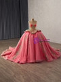 Watermelon Red Tulle Strapless Appliques Beading Prom Dress
