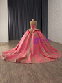 Watermelon Red Tulle Strapless Appliques Beading Prom Dress