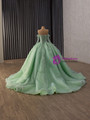 Green Tulle Sequins Beading Long Sleeve Prom Dress