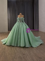 Green Tulle Sequins Beading Long Sleeve Prom Dress