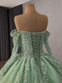 Green Tulle Sequins Beading Long Sleeve Prom Dress