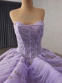 Purple Ball Gown Strapless Tulle Sequins Prom Dress