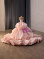 Pink Tulle Satin Strapless Sequins Beading Prom Dress