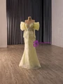 Yellow Mermaid Long Sleeve Sequins Prom Dress