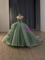Green Scoop Neck Sequins Beading Cap Sleeve Prom Dress