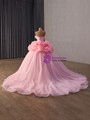 Fashion Pink Tulle Strapless Flower Prom Dress