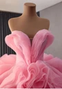 Fashion Pink Tulle Strapless Flower Prom Dress