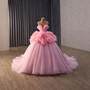 Fashion Pink Tulle Strapless Flower Prom Dress