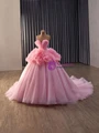 Fashion Pink Tulle Strapless Flower Prom Dress