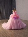 Fashion Pink Tulle Strapless Flower Prom Dress