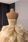Yellow Tulle Sequins Puff Sleeve Prom Dress