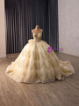 Yellow Tulle Sequins Puff Sleeve Prom Dress