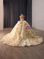 Yellow Tulle Sequins Puff Sleeve Prom Dress