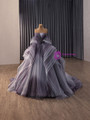 Dark Purple Tulle Sequins Pleats Prom Dress