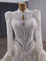 White Mermaid High Neck Tulle Lace Long Sleeve Wedding Dress