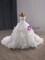 White Ball Gown Tulle Strapless 3D Flower Wedding Dress