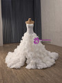 White Tulle 3D Flower Long Sleeve Pleats Wedding Dress