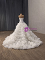 White Tulle 3D Flower Long Sleeve Pleats Wedding Dress