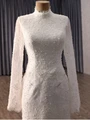 White Mermaid Lace Long Sleeve Wedding Dress With Detachable Train