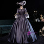 Gray Satin Square Bow Long Sleeve Victorian Dress