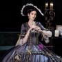 Gray Satin Square Bow Long Sleeve Victorian Dress