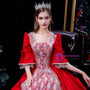 Burgundy Satin Lace Long Sleeve Vintage Victorian Dress