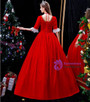 Burgundy Satin Lace Long Sleeve Vintage Victorian Dress