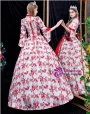 White Satin Print Square Short Sleeve Vintage Baroque Dress